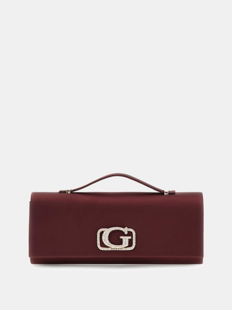 Guess Wine Solid Zalina Top Handle Clutch with Chain Strap-image-34