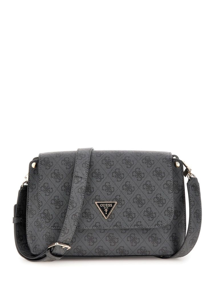 guess fashion Guess Charcoal Grey Printed Meridian Flap Crossbody Bag-picture-28