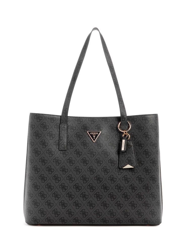 Guess Charcoal Grey Printed Meridian Girlfriend Tote Bag-image-48