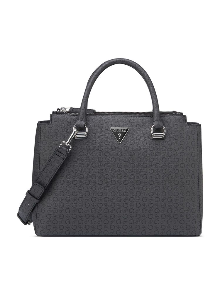 guess fashion Guess Charcoal Grey Printed Phyllis Satchel Bag with Detachable Strap-picture-31