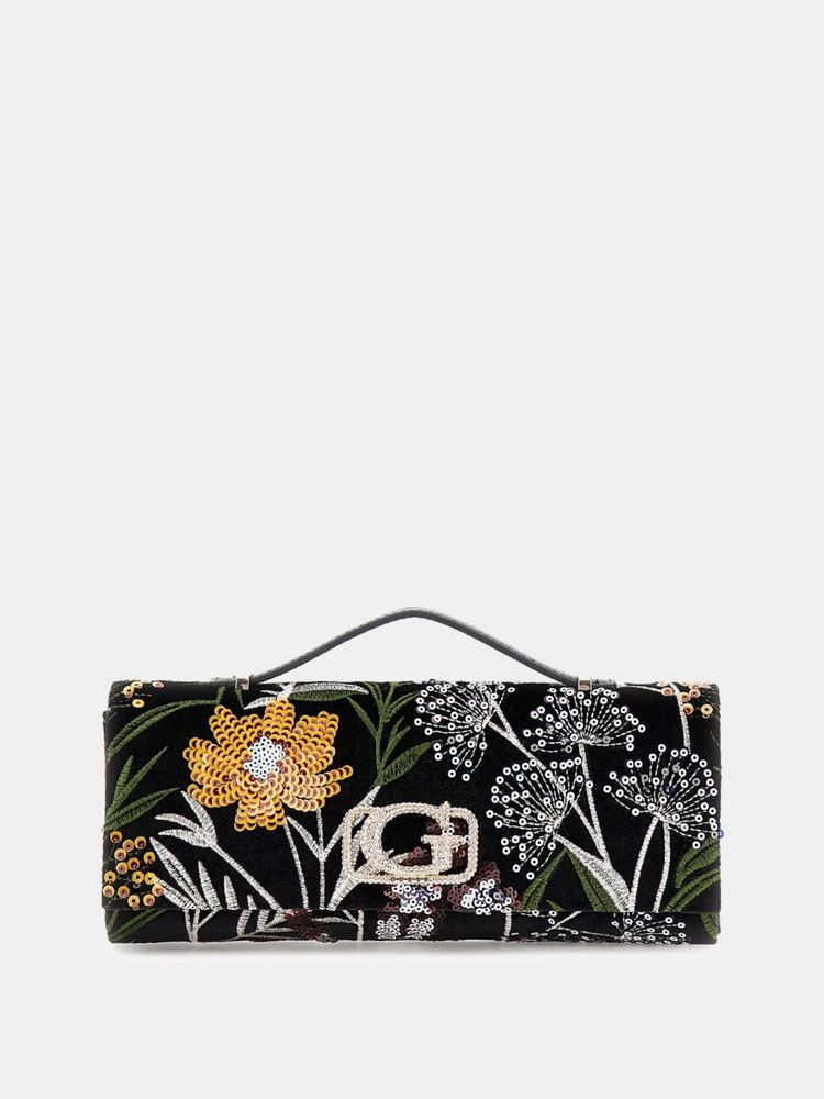 Guess Multicolor Embroidery Zalina Top Handle Clutch with Chain Strap-image-6