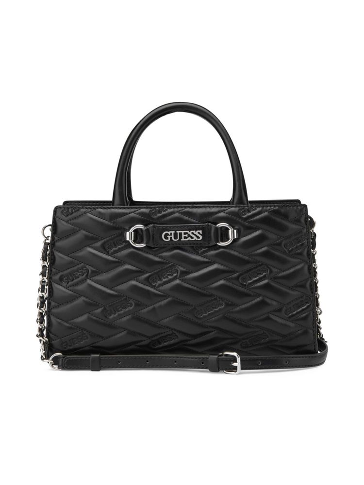 Guess Black Quilted Briella Satchel Bag-image-33