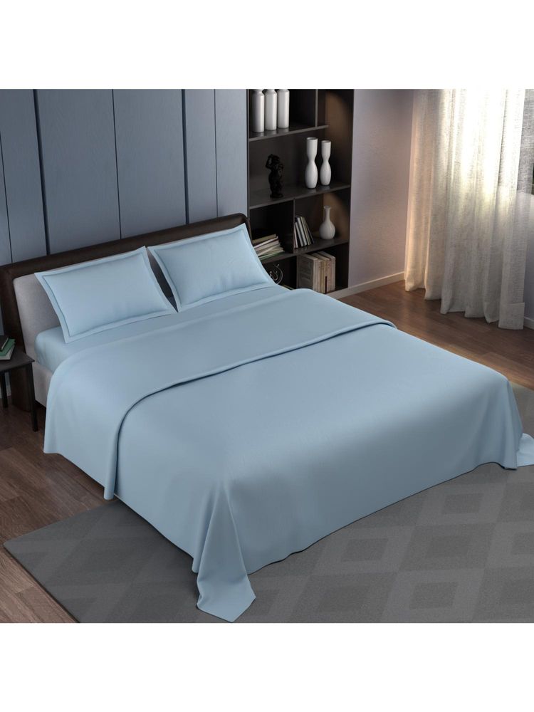Synergized Cotton Blue Solid Hotel Edition Cotton Super Bedsheet with 2 Pillow Covers (Super King)-picture-10