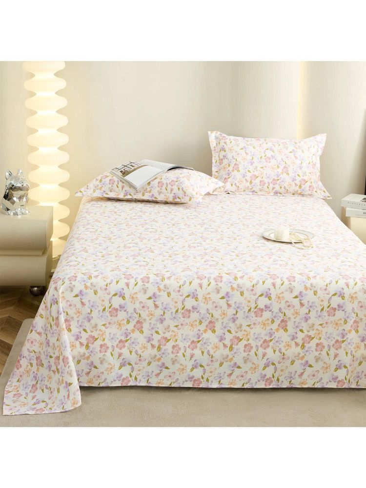 Story@Home Cotton Flat 300 Tc Floral Bedsheet with 2 Pillow Covers Multicolor (King)
