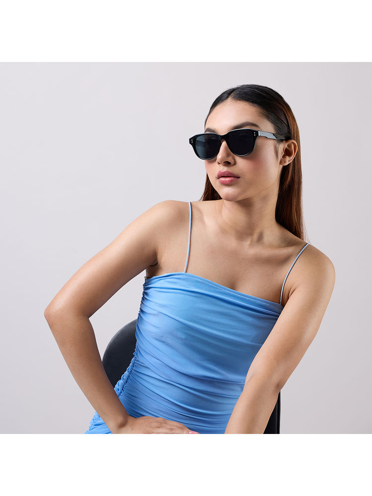 Twenty Dresses by Nykaa Fashion Black Semi Circular Sunglasses-picture-13