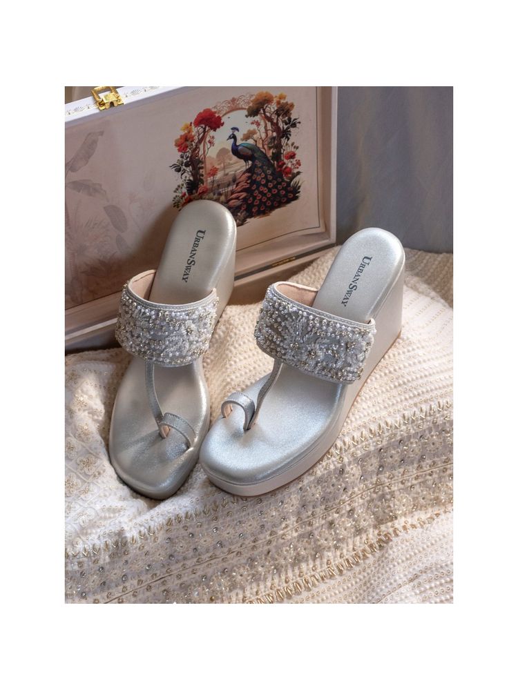 UrbanSway Aria Silver Wedges Heels-picture-20