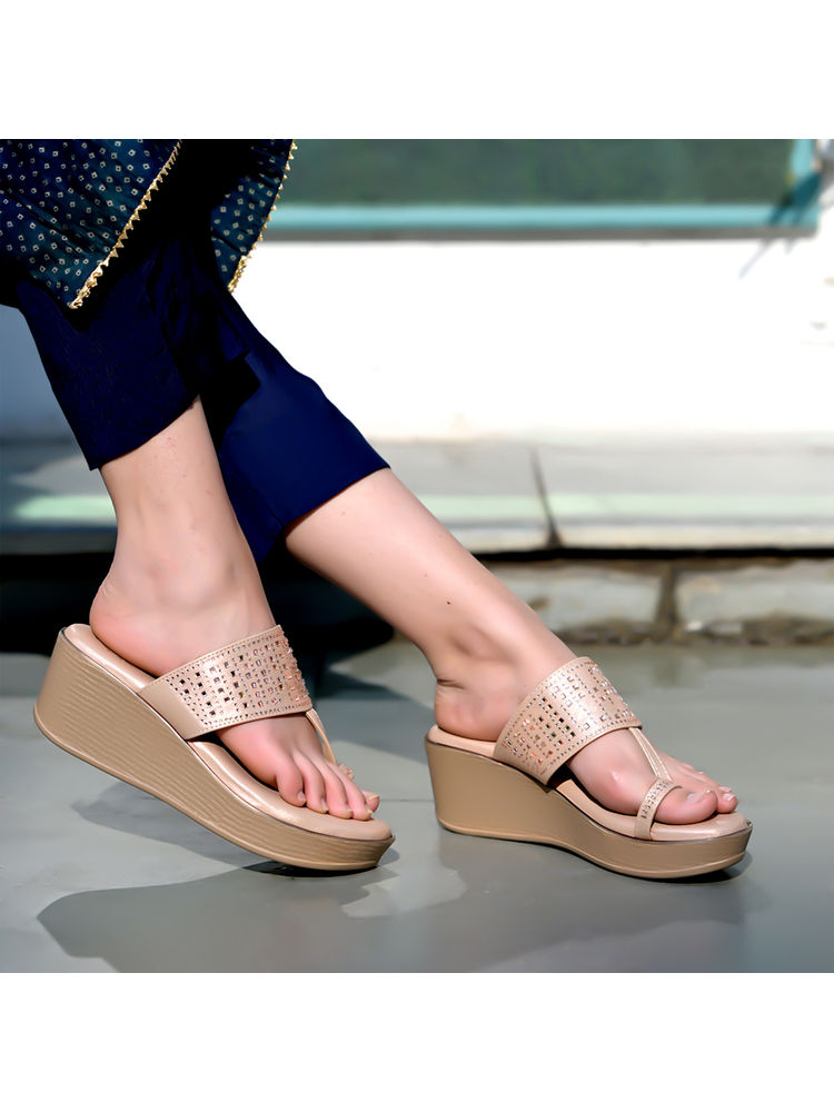 Shoetopia Rose Gold Classic Heeled Rose-Gold Kolhapuri for Women-picture-27
