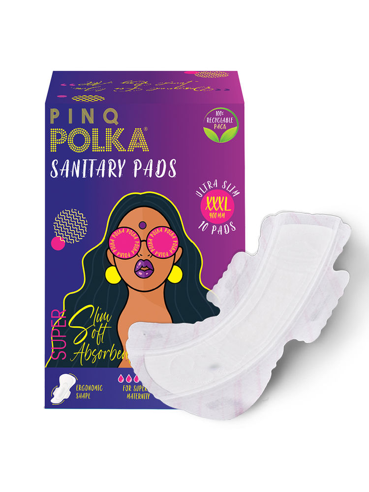 PINQ POLKA Sanitary Pads Ultra Thin 10 Pads XXXL Night Flow Cotton Soft feel Rash Free Skin Friendly-image-27