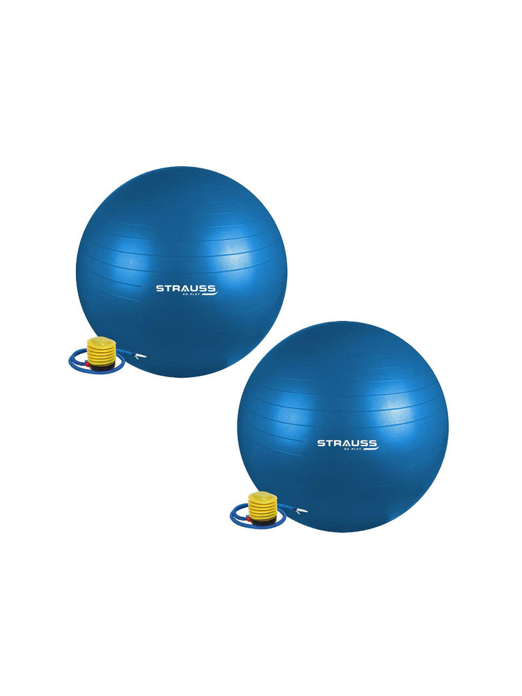Strauss Blue Anti Burst Foot Pump Gym Ball (Pack of 2)-picture-23