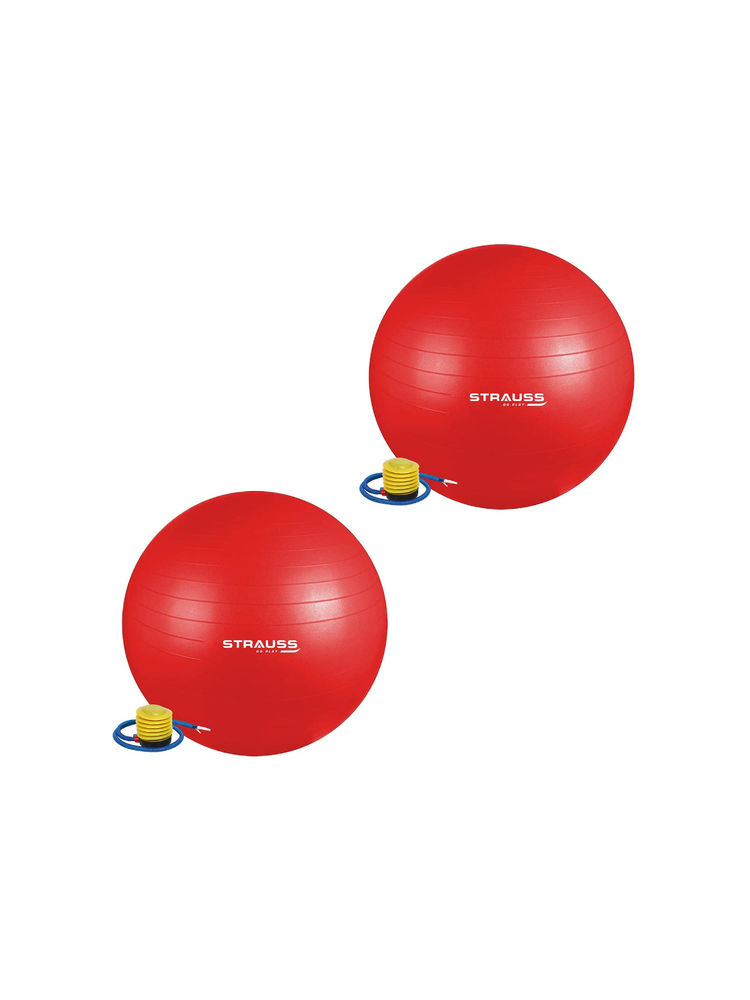Strauss Red Anti Burst Foot Pump Gym Ball (Pack of 2)-image-2