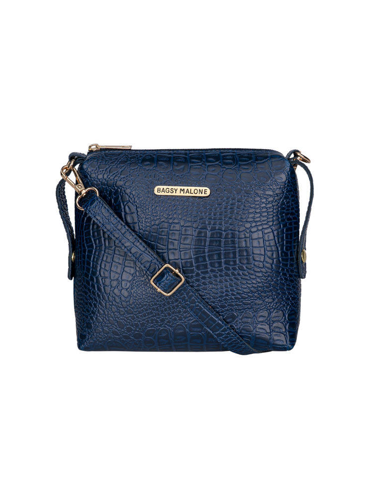 Bagsy Malone Iconic Crocodile Print Blue Sling Bag