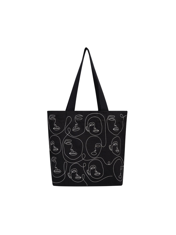 Doodle Collection Premium Zippered Pure Organic Cotton Tote Bag - Faces-image-19