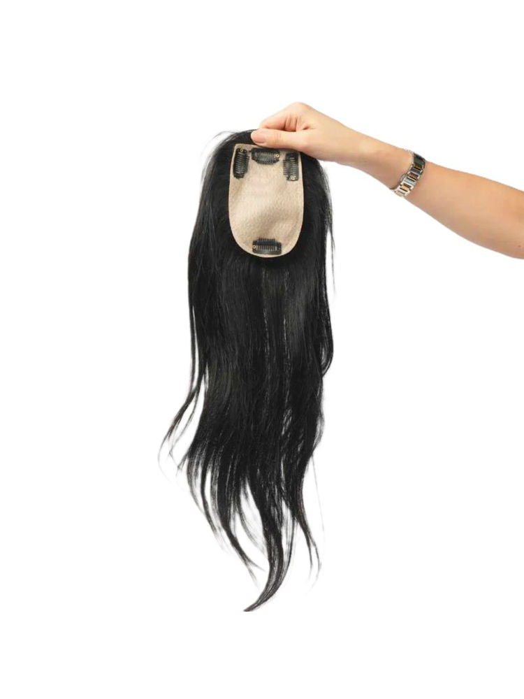 Nish Hair Volume Topper - Silk Base 3x5 - Natural Black - Straight-image-7