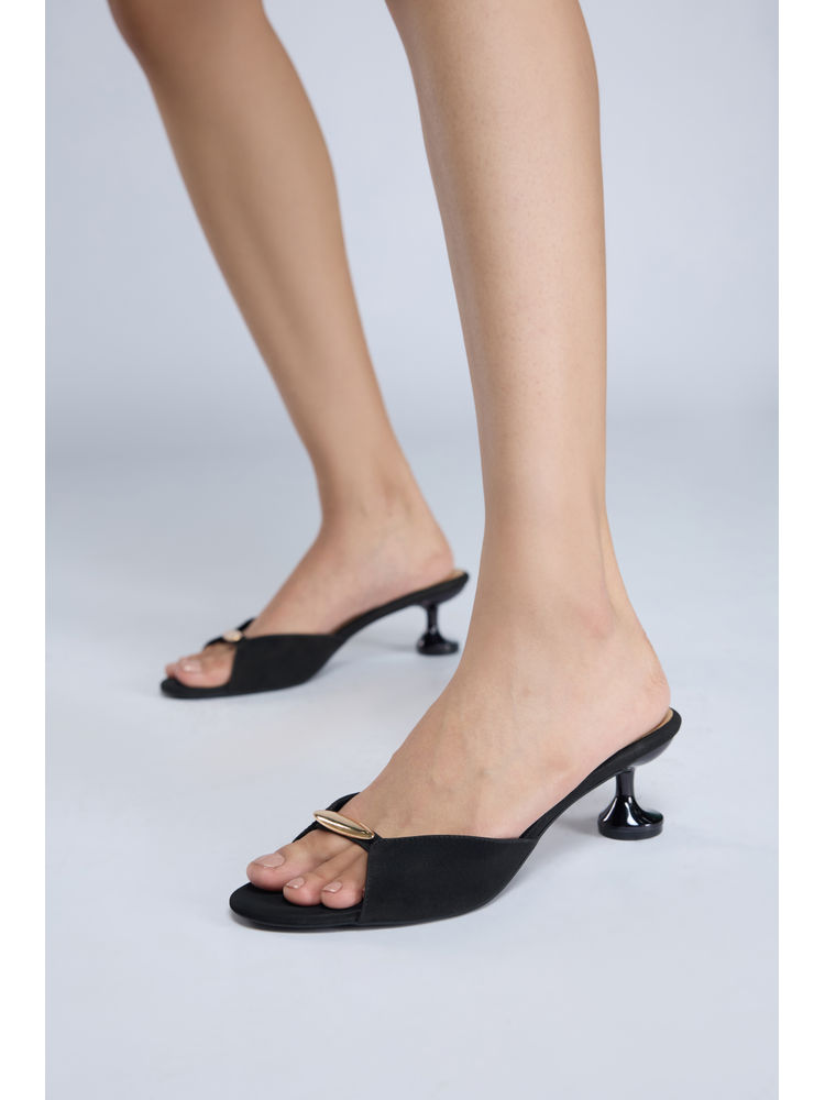 Twenty Dresses by Nykaa Fashion Black Round Toe Slip On Metallic Kitten Heels for Women-image-47