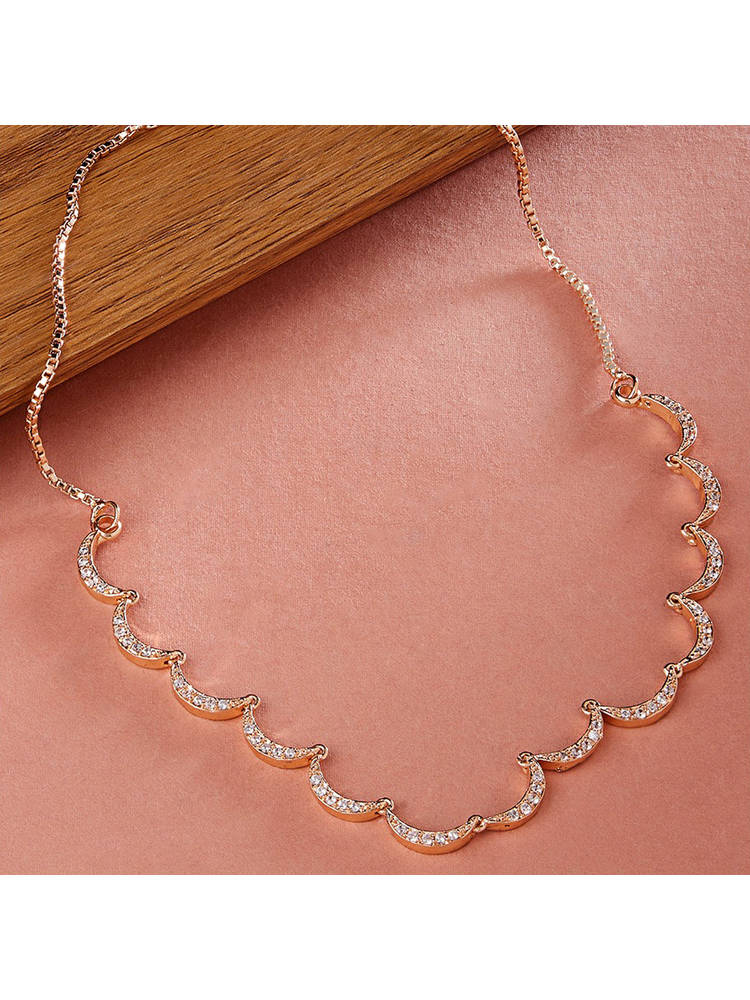 Zaveri Pearls Rose Gold Cubic Zirconia Crescent Shape Sleek Necklace-ZPFK15270-picture-12