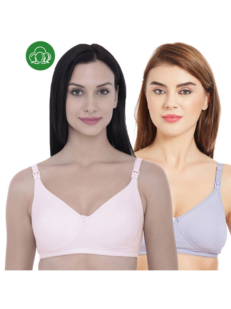 Inner Sense Organic Cotton Antimicrobial Nursing Bra Pack of 2 - Multi-Color-image-30