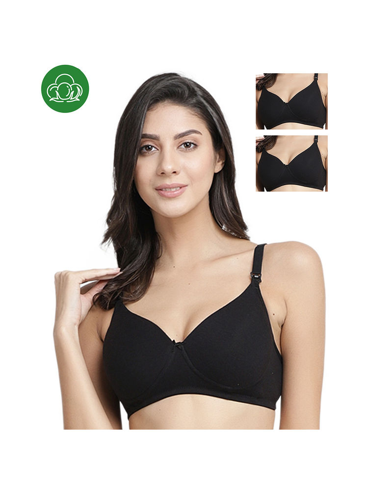 Inner Sense Organic Cotton Antimicrobial Nursing Bra Pack of 3 - Black-image-49