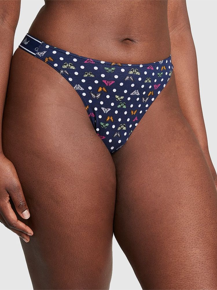 victoria's secret intimates Victoria's Secret Pink Logo Cotton High-Leg Thong Panty Blue-picture-13