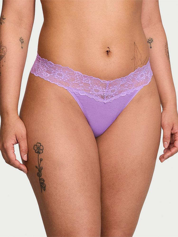 victoria's secret intimates Victoria's Secret Lace Trim Lace-Waist Cotton Thong Panty Purple-picture-19