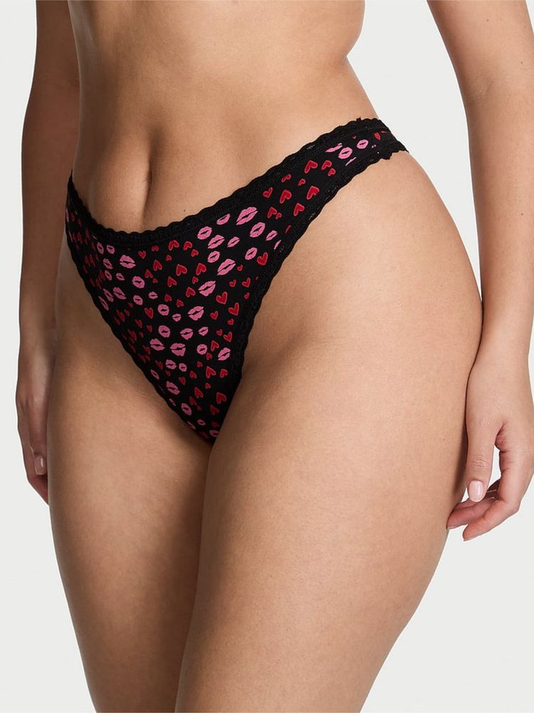 victoria's secret intimates Victoria's Secret Lace Trim Cotton Lace-Waist Thong Black-picture-40