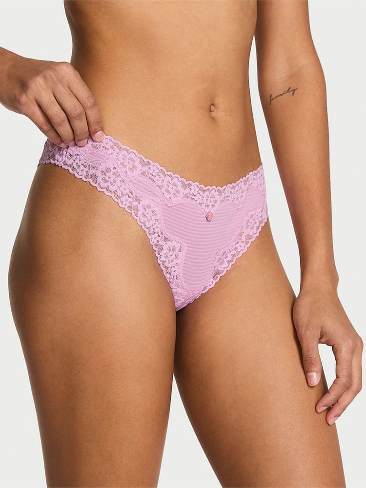 victoria's secret intimates Victoria's Secret Lace Trim Cotton Shadow Stripe Lace-Waist Thong Panty Purple-picture-17