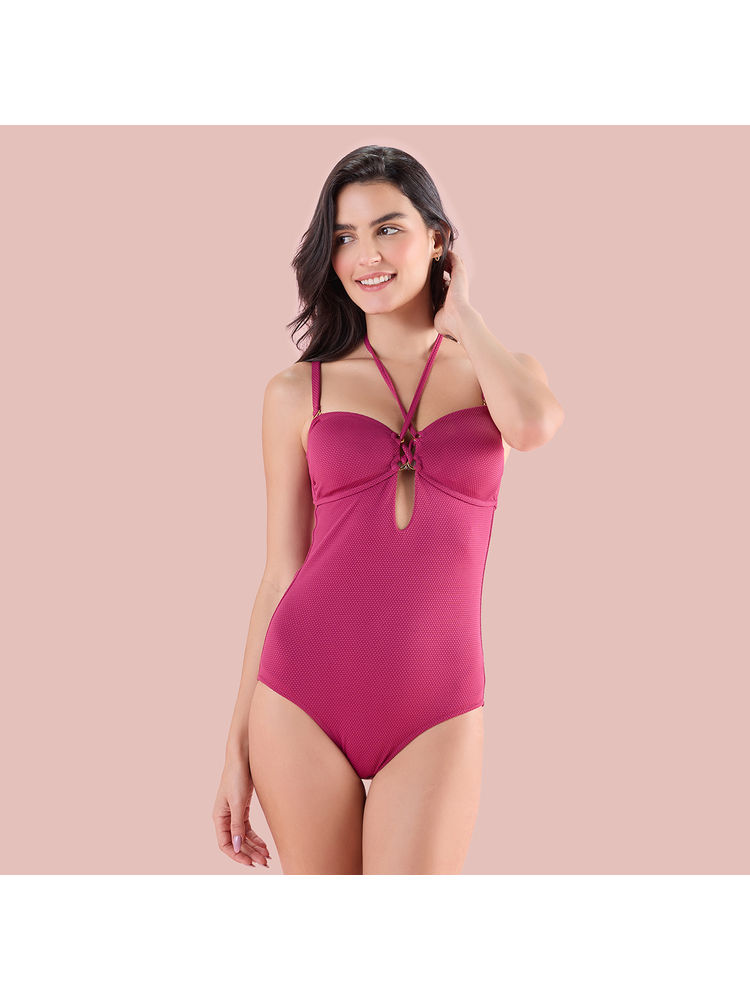 Nykd by Nykaa Chic Tie-Up Detail Swimsuit with stylish cut-out NYSW14 Wine