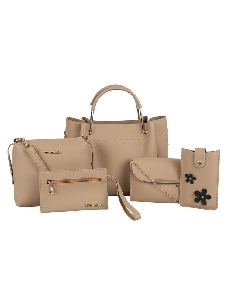 Bagsy Malone Beige Women Tote Combo Set Of 5