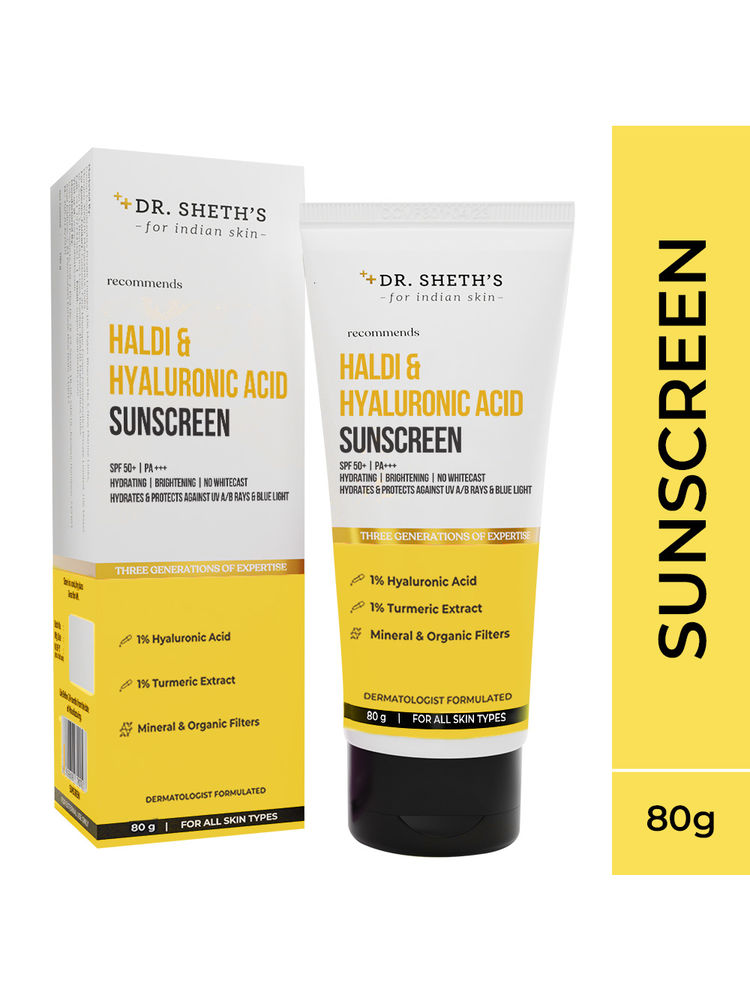 Dr. Sheth'S Haldi & Hyaluronic Acid Sunscreen Spf 50+ Pa+++ For All Skin Type