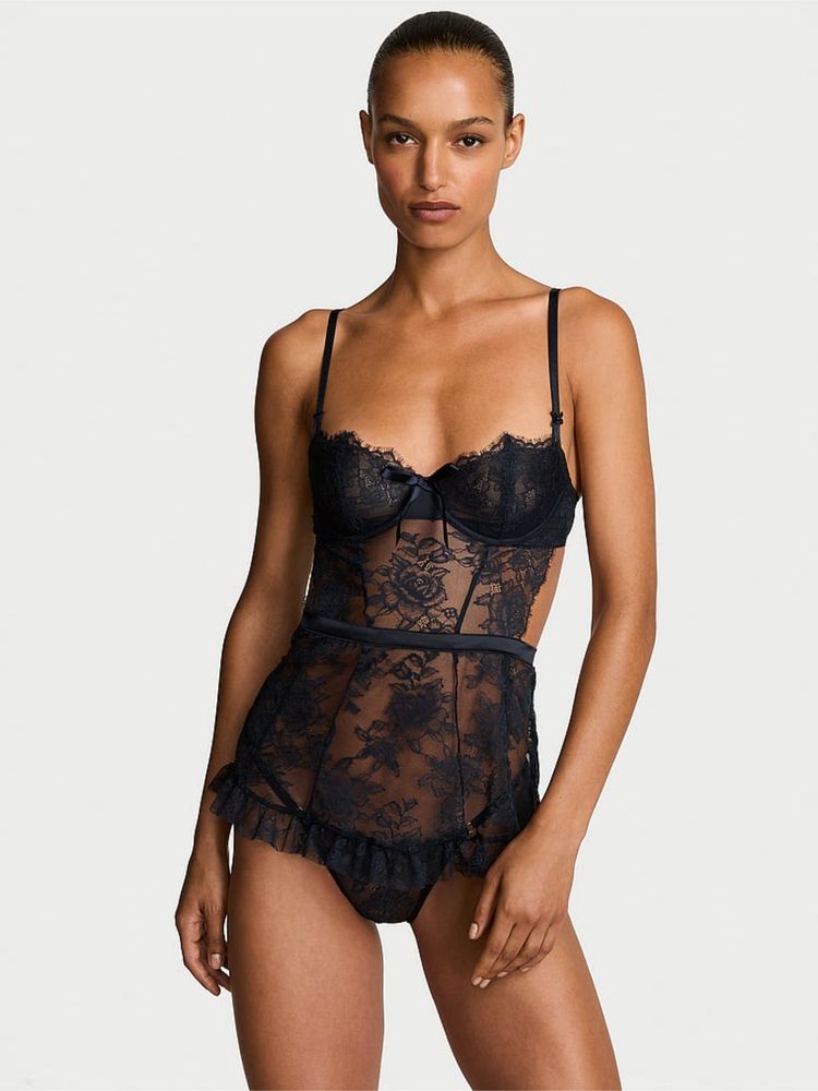 victoria's secret intimates Victoria's Secret Very Sexy Wicked Unlined Rose Lace Babydoll with Panty Blue-picture-13