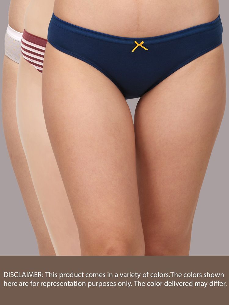 SOIE Medium Coverage Solid and Printed Cotton Stretch Brief Panty Multi-Color (Pack of 3)-picture-11