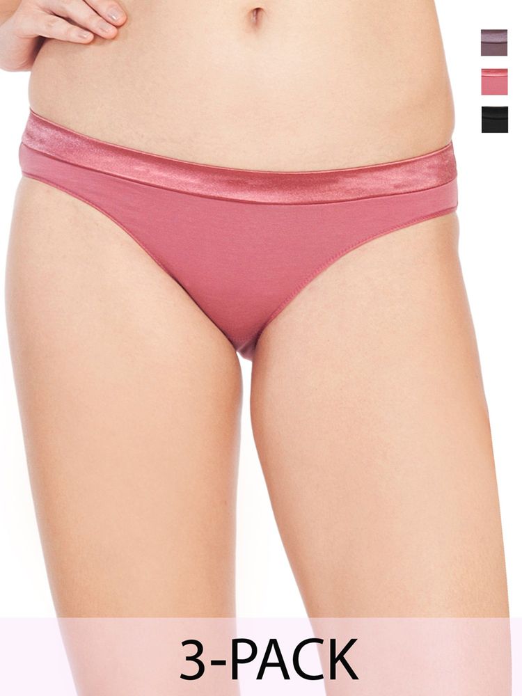 SOIE Womens Low Rise Cotton Spandex Bikini Multi-Color (Pack of 3)-picture-10