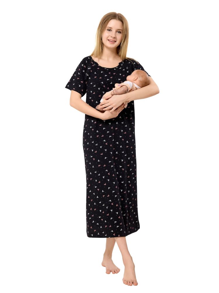 PIU Womens Knitted Cotton Feeding Nighty Black-picture-27