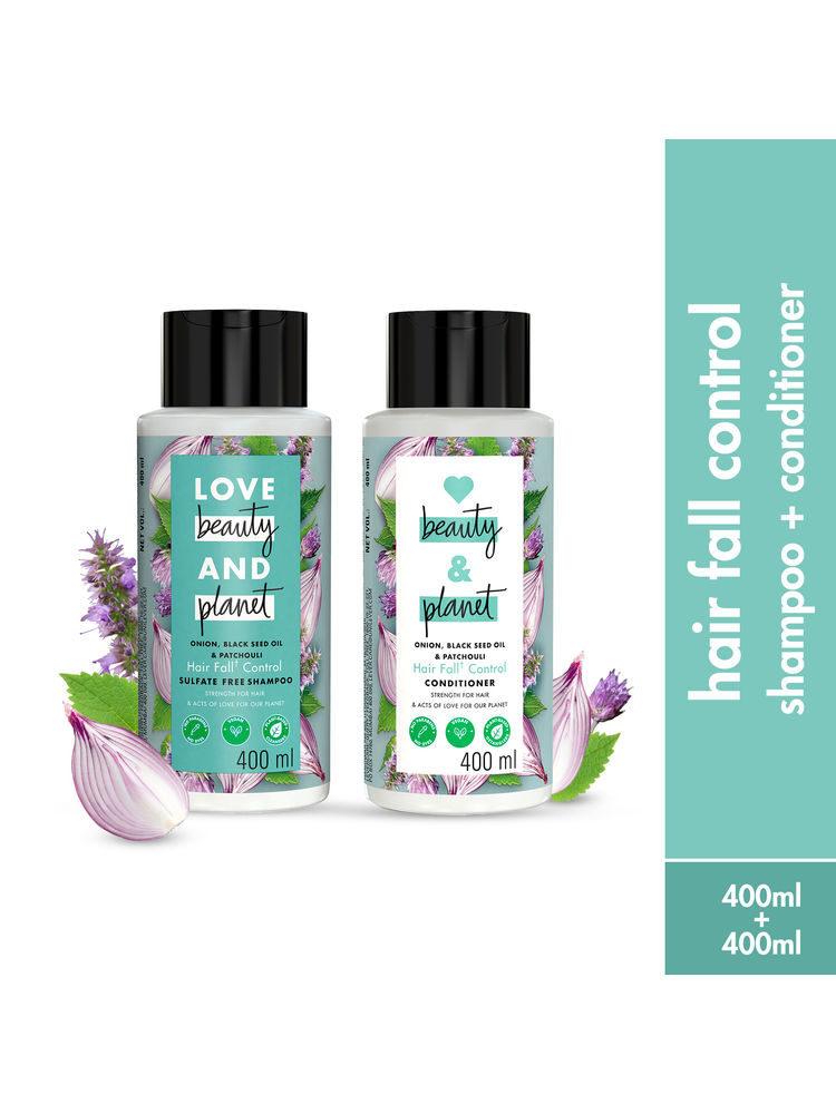 Love Beauty & Planet Onion Blackseed & Patchouli Hair Fall Control Sulfate Free Shampoo & Conditioner