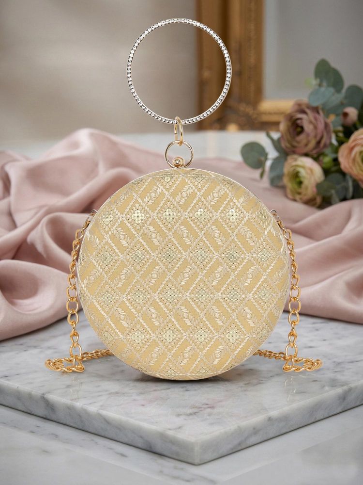 ESBEDA Gold Color Crystal Crown Round Clutch with Detachable Chain (Small)-image-42