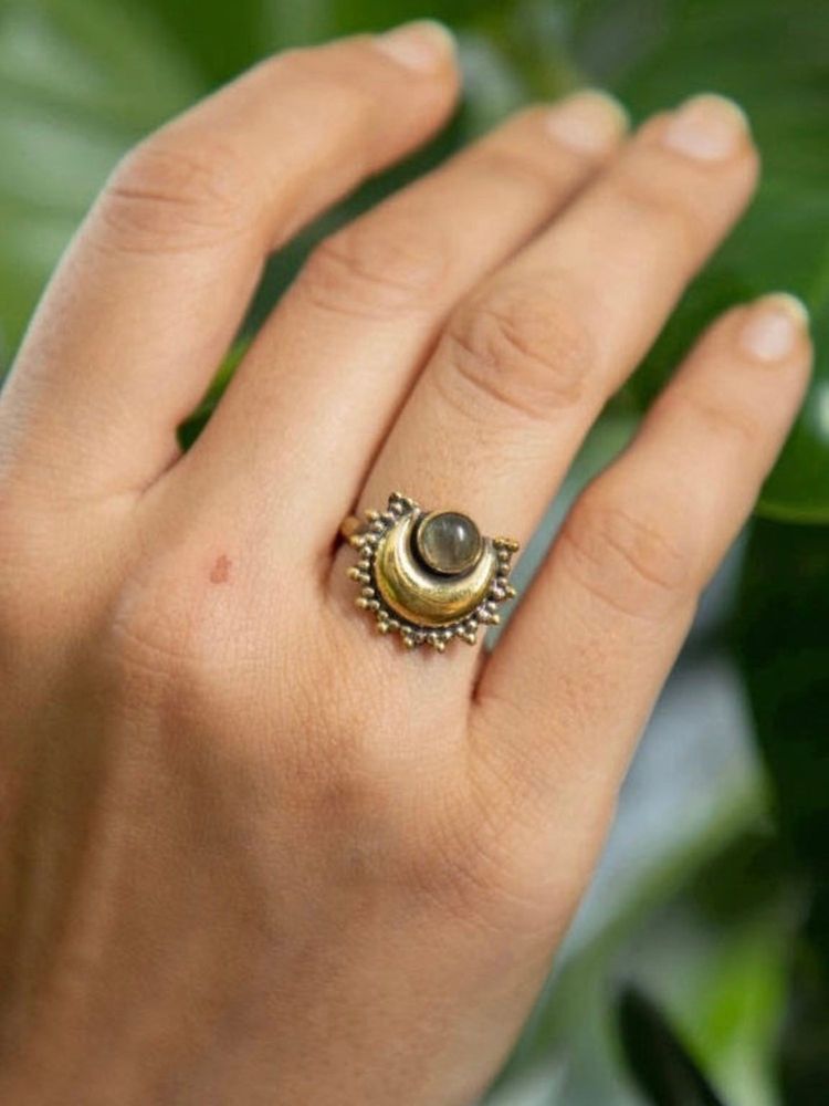 SOUL WORKS Women Grey Stone Brass Plated Ring-image-44