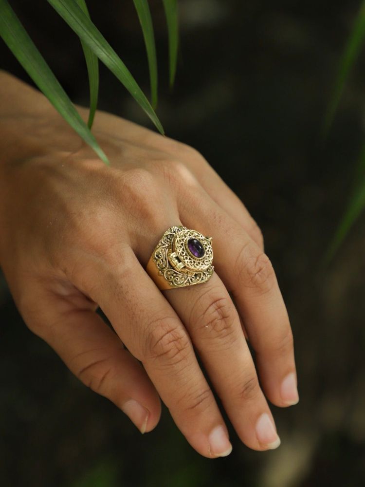 SOUL WORKS Women Purple Stone Brass Plated Ring-image-20