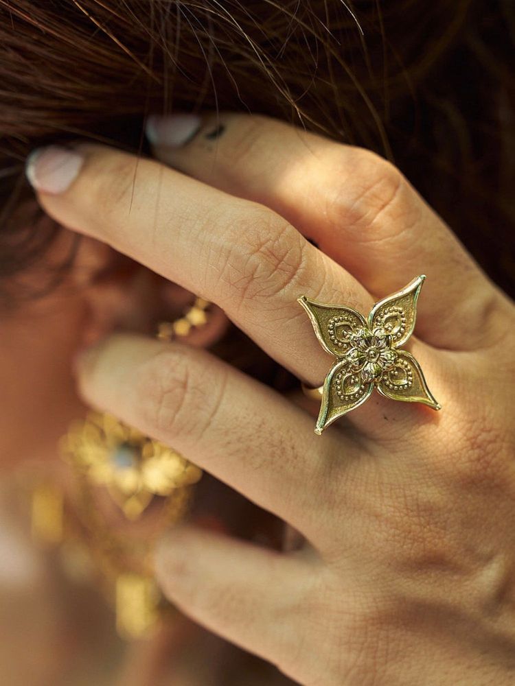 SOUL WORKS Women's Bohemian Gold Brass Plated Ring-image-16