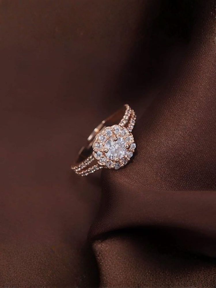 I Jewels Rose Gold Plated White Stone Elegant Cz American Diamond Adjustable Ring-picture-24