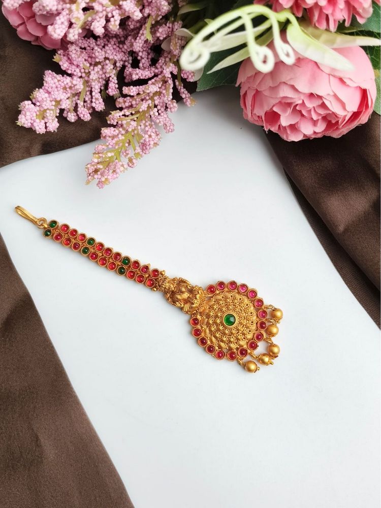 STILEADDA Multicolour Gold Plated Goddess Laxmi Maang Tikka-picture-38