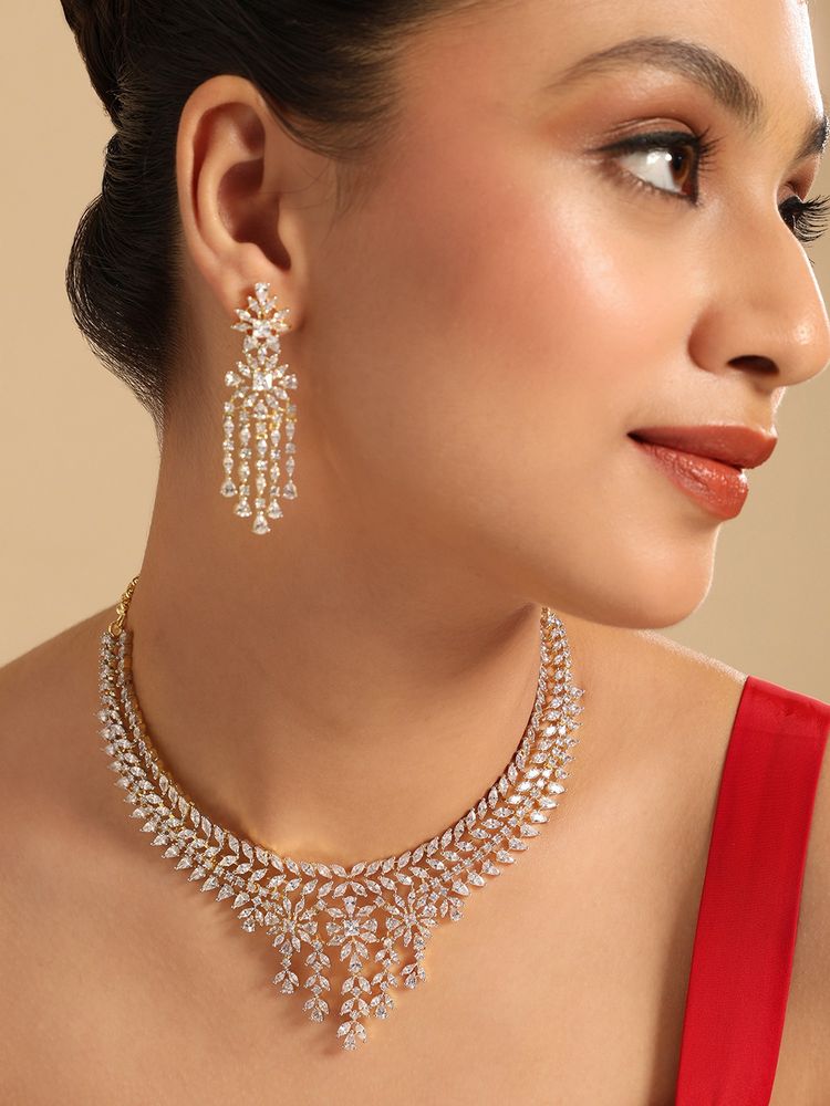 Nuyug American Diamond White Stone Spark Veil Necklace and Earring-picture-32