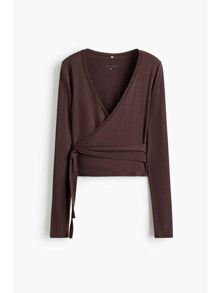 H&M Women Brown Sports Wrap Top In Modal-picture-23