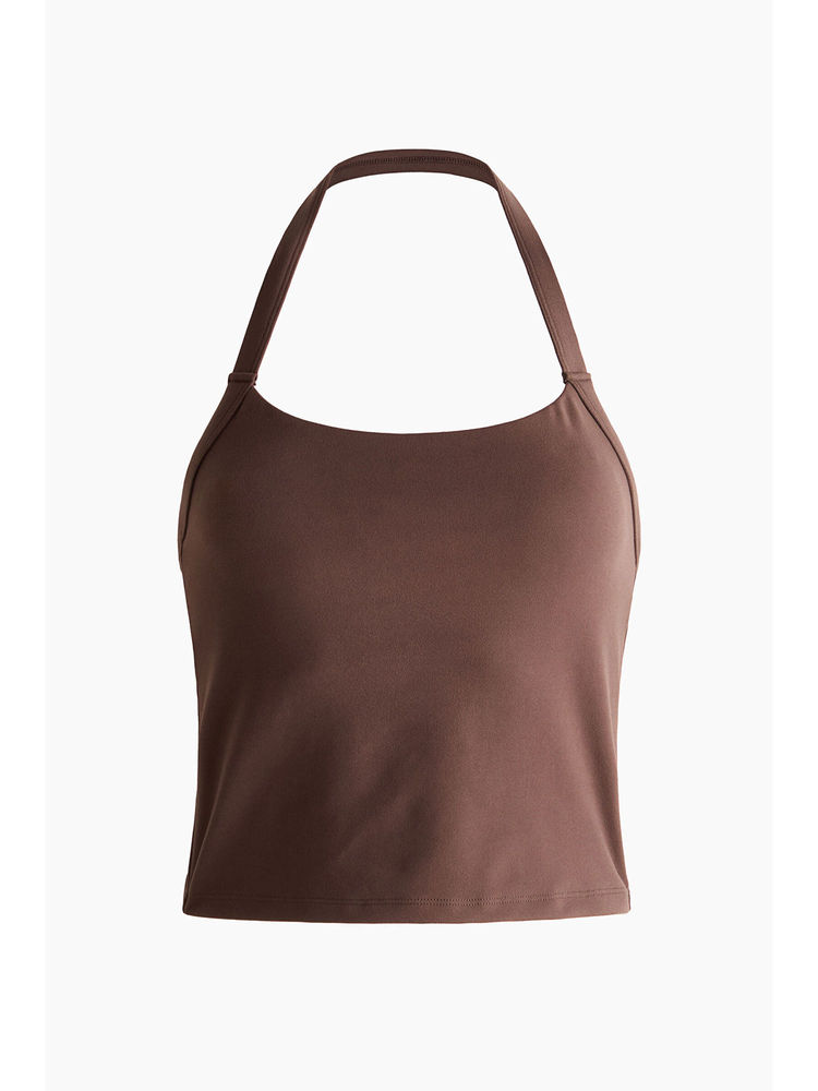 H&M Women Brown Halter Neck Sports Vest Top With Softmove-picture-16