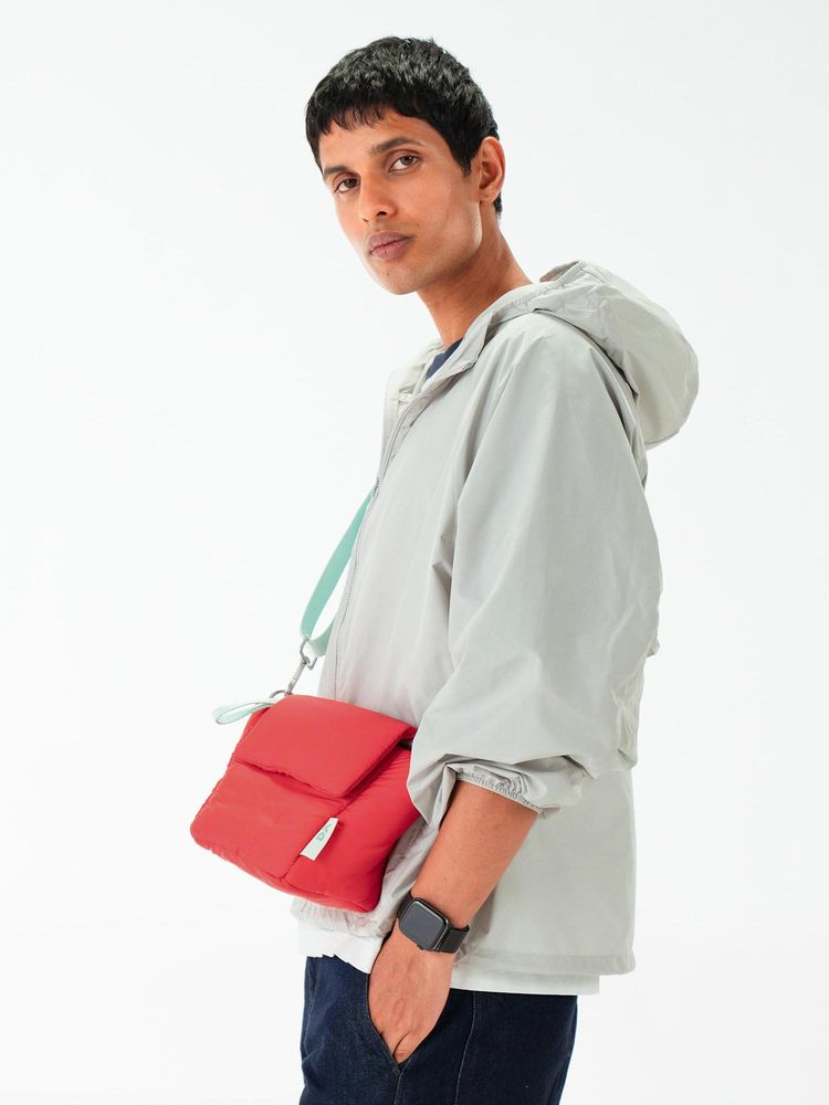 DailyObjects Red Puff Bucket Sling Bag With Detachable Strap (M)-image-37