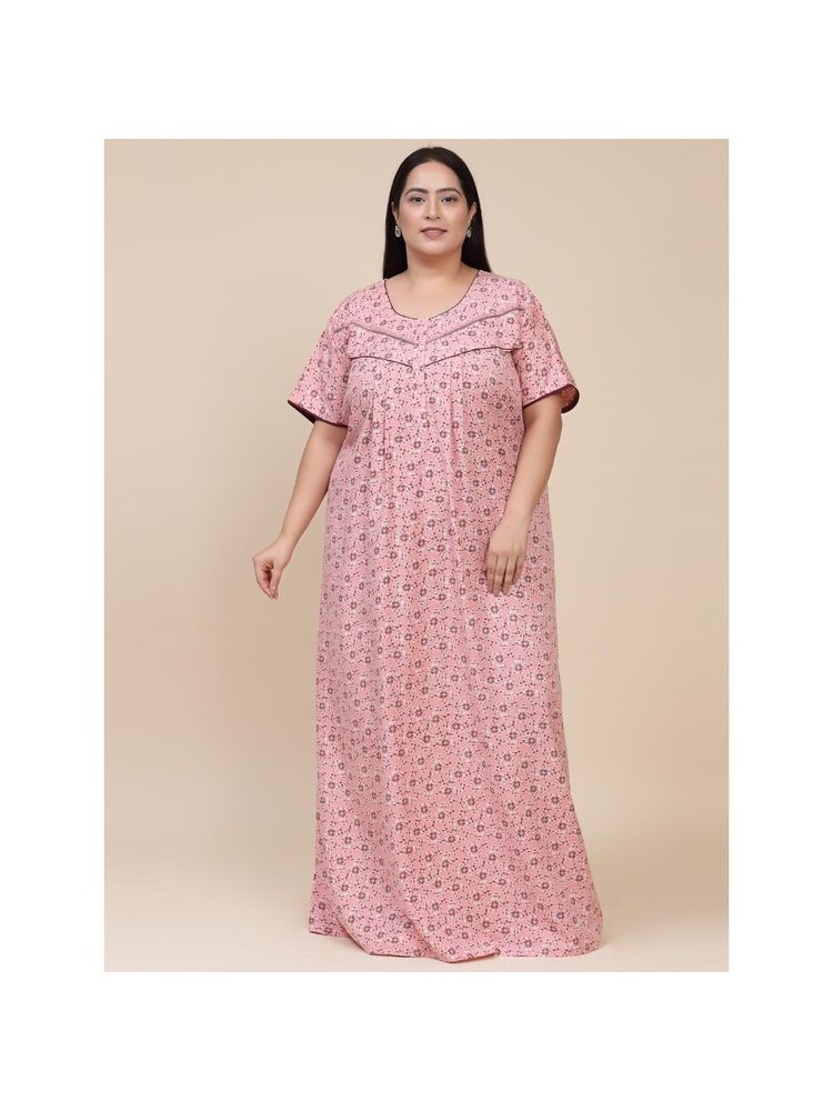 Sweet Dreams Floral Pattern Womens Short Sleeves Regular Length Nighty Pink-image-5
