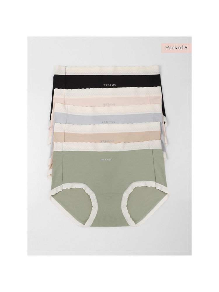 INTIMATE QUEEN Daily Care Essential Lacy Boy Shorts Bundle - For Irritation-Prone Skin (Black Pink Beige Green Blue) (Pack of 5)-image-3
