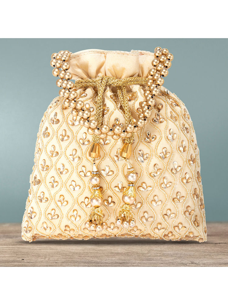 Peora Potli Bags for Women Evening Bag Clutch Ethnic Bride Purse with Drawstring (P27CRM)