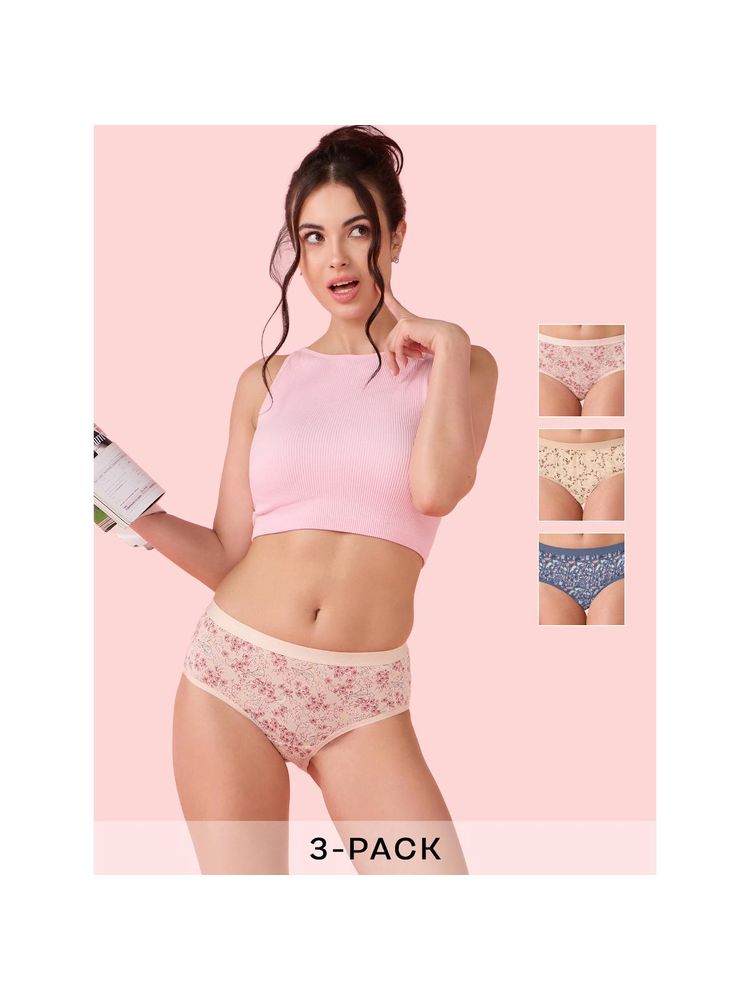 Enamor Chic Cotton Naturally Breathable Brief Panty Women Multi-Color (Pack of 3)-picture-27