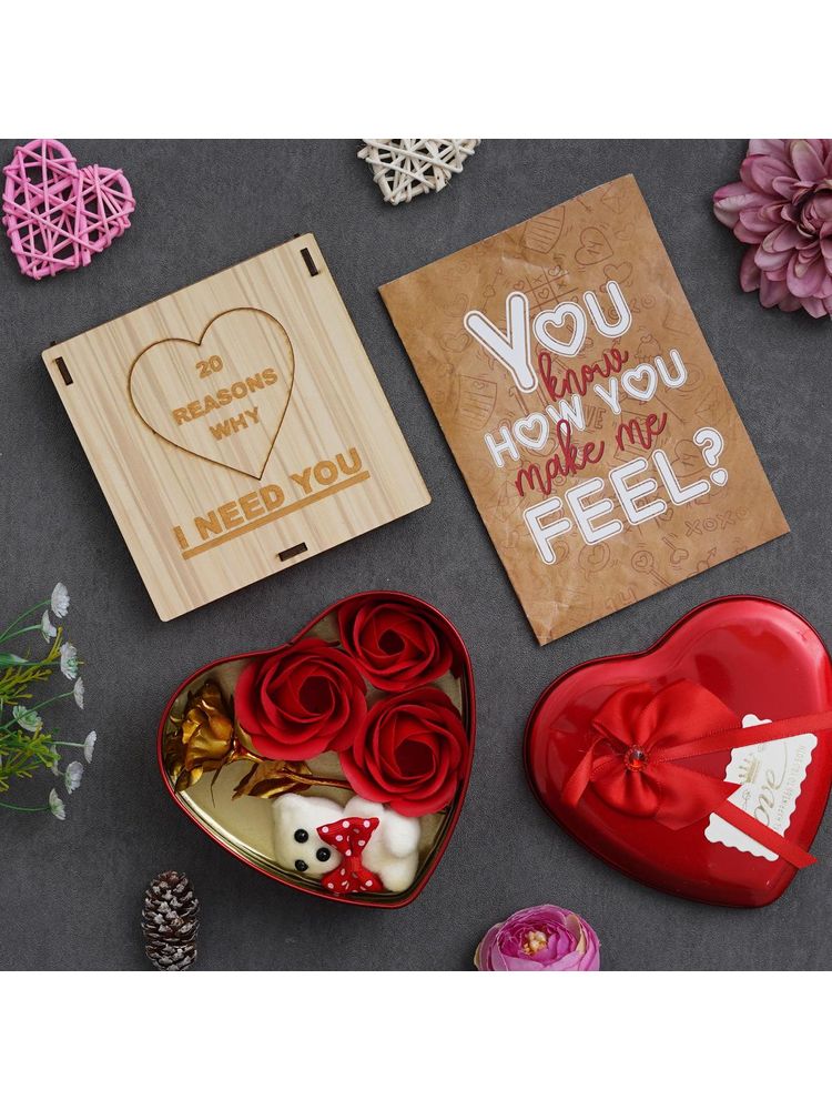 eCraftIndia "20 Reasons Why I Need You" Wooden Hearts, Heart Shaped Box and Valentine Card Gift Set-picture-14