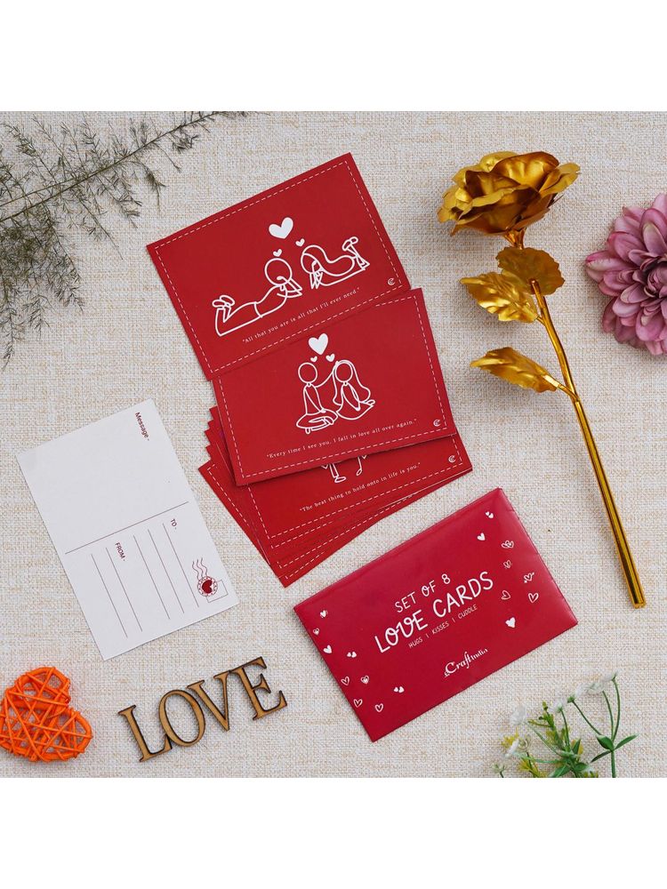 eCraftIndia Valentine Gift Hamper Set of 8 Love Valentine Cards Golden Rose Showpiece-image-11