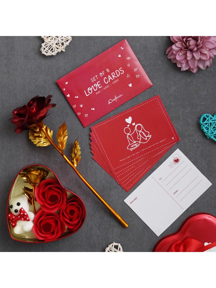 eCraftIndia Combo of Set of 8 Love Gift Cards, Golden Red Rose Gift Set, Red Heart Shaped Gift Box-image-20